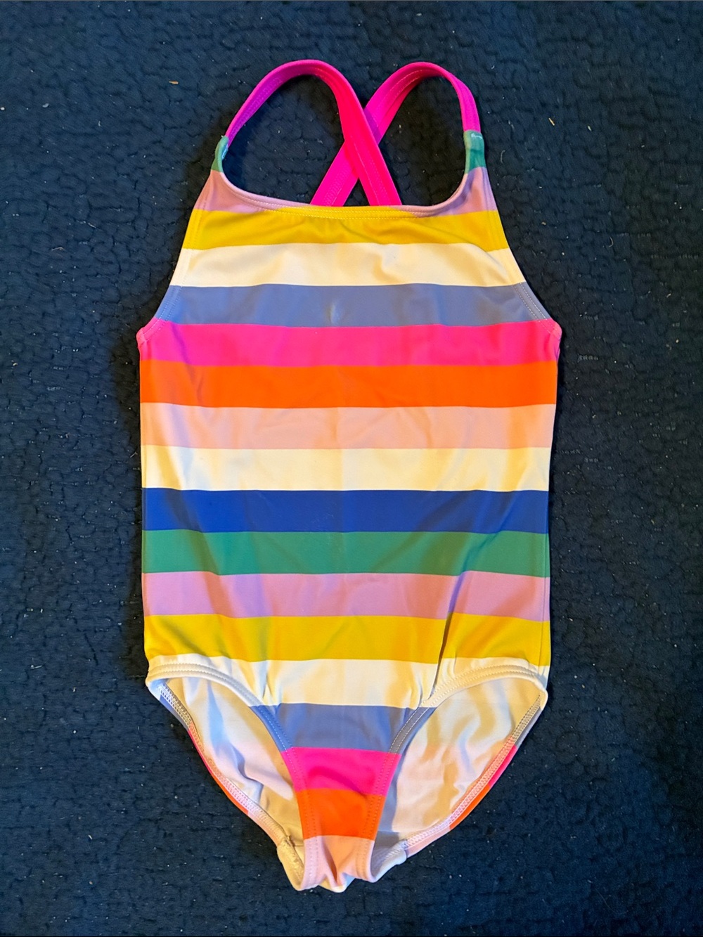 Boden Rainbow Stripe One-Piece Swimsuit - Pink, Orange, Yellow, Blue, Green